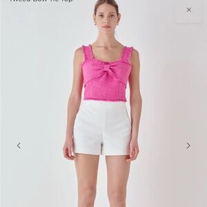 Endless Rose Tweed Bow Tie Hot Pink Top Zipped Back Size Small Anthropologie